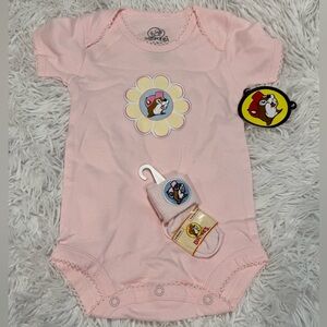 Pink Infant Onesie with Bucees Character